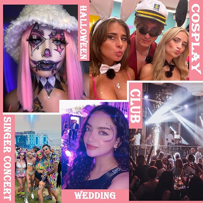 Body Glitter Face Glitter Gel: Singer Concerts Disco Festival Rave Accessories Face Glitter Makeup 150ml Chunky Sequins Mermaid Face Body Hair Glitter Gel (White&Pink&Gold&Green&Red)