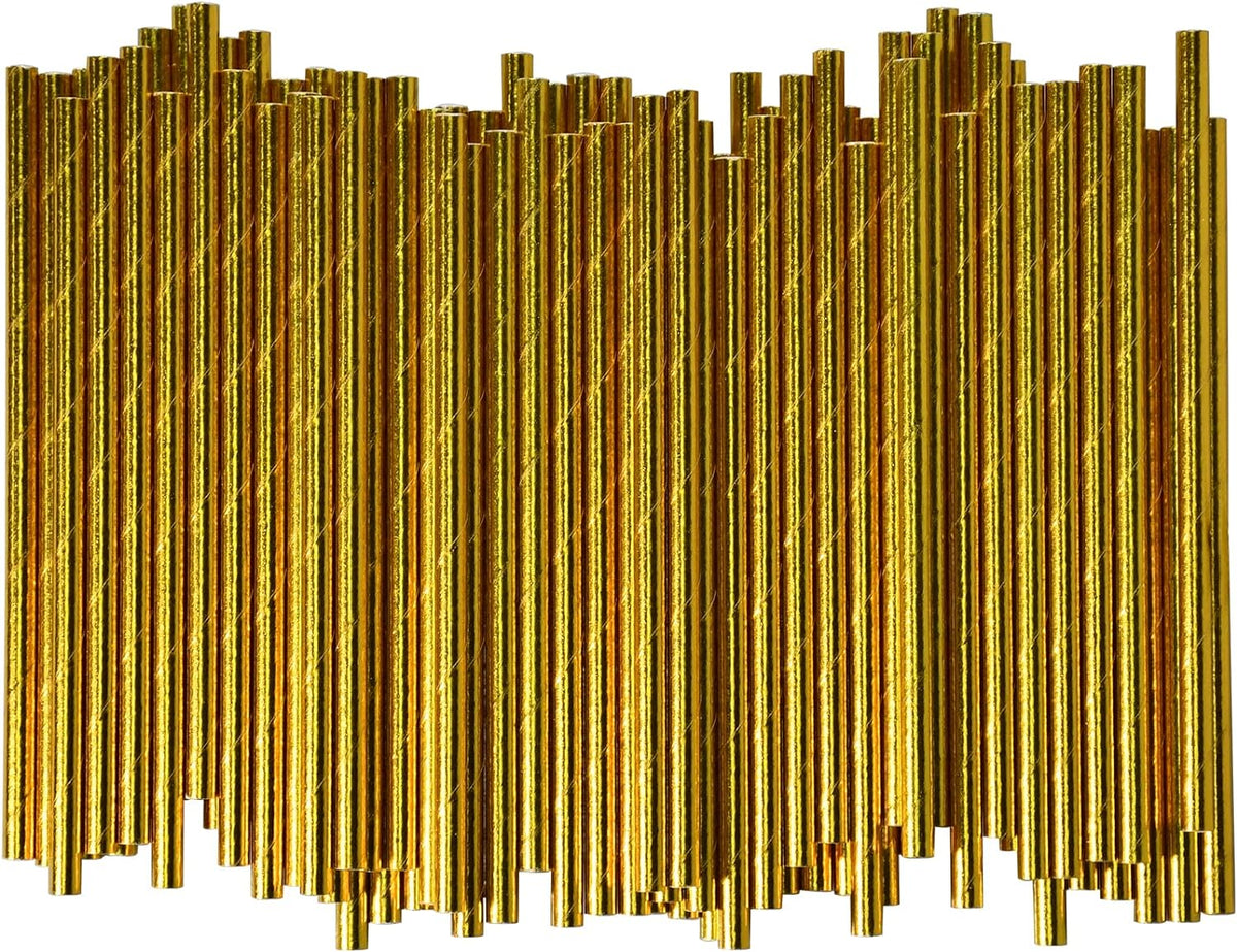 5.75 Inch Disposable Short Gold Paper Straws & Stirrers, Sipping Stir Sticks (500 Counts) - for Cocktail, Short Drinks, Wedding, Party, Bars, Restaurants