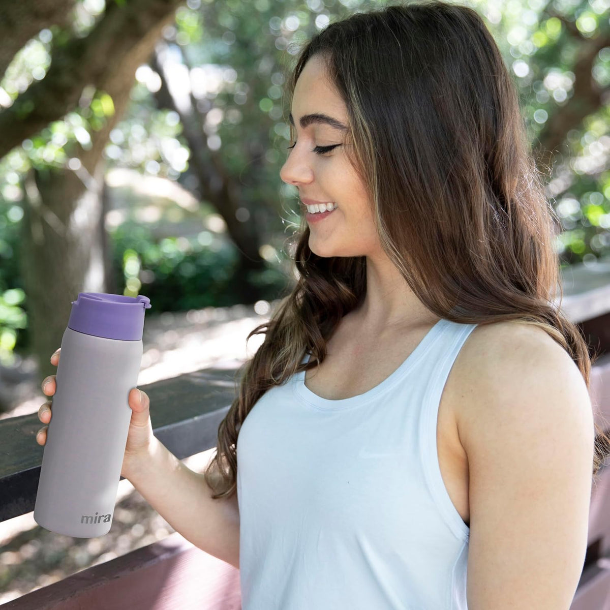MIRA 18 oz Tea Infuser Thermos - Stainless Steel Travel Bottle with Removable Strainer for Loose Leaf Tea - Insulated Hot & Cold Brew Steeper - Heather