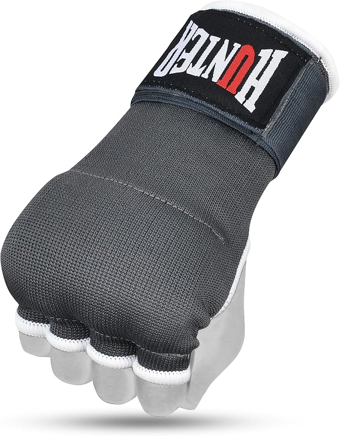 HUNTER Gel Padded Inner Gloves with Hand Wraps for Boxing, Quick Elastic Training Wraps for Men & Women, Muay Thai MMA Kickboxing Martial Arts Knuckle Wrist Protector (Pair)