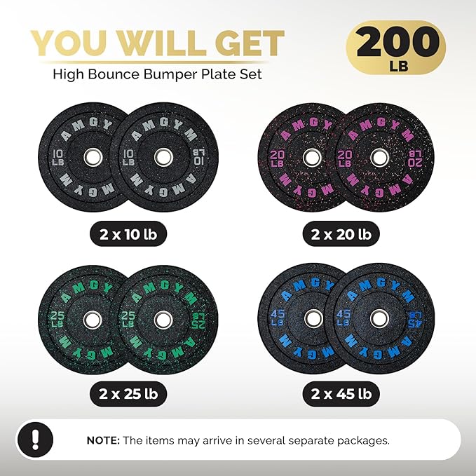 2 Inch Bumper Plates,10-500lbs,Barbell Rubber Olympic Weight Plates Set for Home Gym, Strength Training & Weight Lifting, Multiple Options Colors