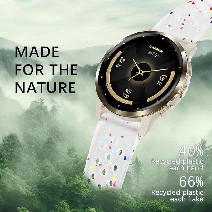 22mm Colorful Sport Silicone Band Compatible With Garmin Vivoactive 4/Venu 3/Venu 2, Recycled Plastic Soft Sport Strap Replacement for Forerunner 265/745/255/255 Music Men Women