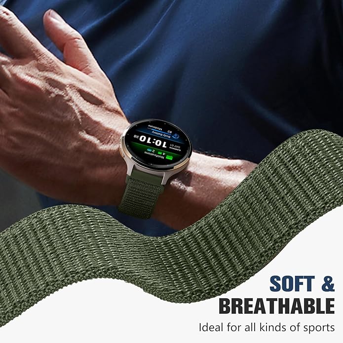 18mm 20mm 22mm Hook and Loop Watch Band Compatible with Garmin Vivoactive 5/ Vivoactive 6/ Vivoactive 3, Soft Nylon Breathable Sport Strap for Venu 2S/ Venu3S/ Forerunner 265s,Venu 3/ Venu 2 Men Women