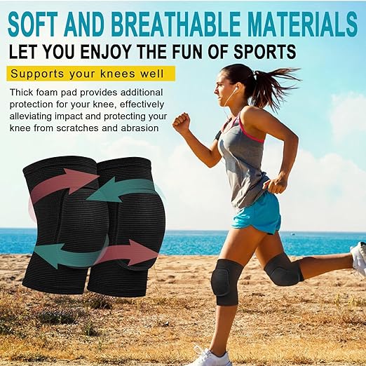 2 Pair Stretchy Knee Pads Knee Brace Sleeve for Men Women Youth Protective Knee for Volleyball Football Dance Tennis Running Cycling Workout Climbing Jogging (black and grey, Large)