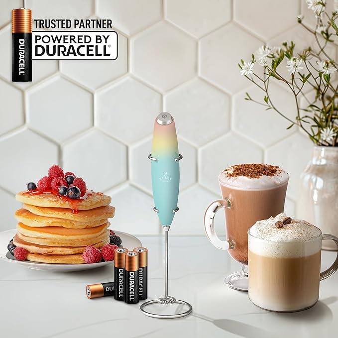 Zulay Powerful Milk Frother (4 Duracell Batteries Included) - Handheld Milk Frother Wand Drink Mixer for Coffee - Powerful Milk Foamer for Cappuccino, Frappe, Matcha & Coffee Creamer - Cupcake