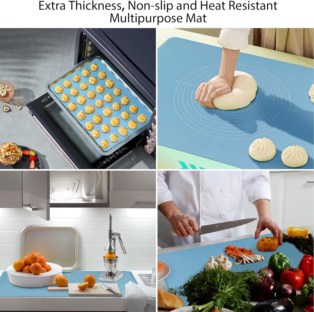 24"X16" Silicone Baking Mat Extra Large Non-stick Pastry Mat with High Edge, Dough Rolling Board for Pastry, Macarons, Pies, Bread, Cookies, Pizza, Fondant, Pasta, Food Grade Silicone Baking Supplies