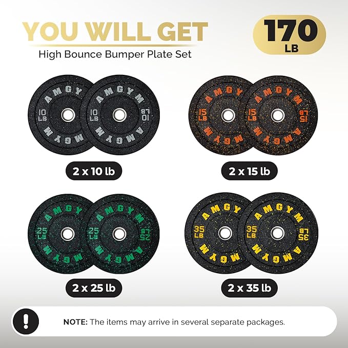 2 Inch Bumper Plates,10-500lbs,Barbell Rubber Olympic Weight Plates Set for Home Gym, Strength Training & Weight Lifting, Multiple Options Colors