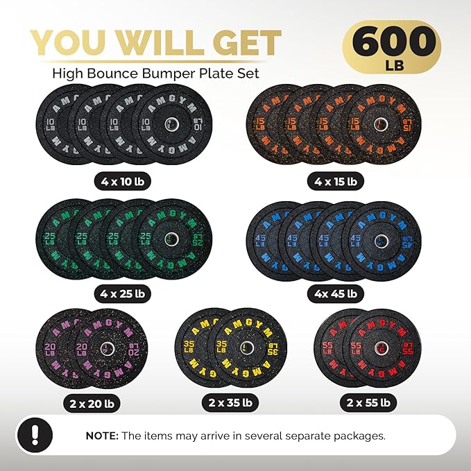 2 Inch Bumper Plates,10-500lbs,Barbell Rubber Olympic Weight Plates Set for Home Gym, Strength Training & Weight Lifting, Multiple Options Colors