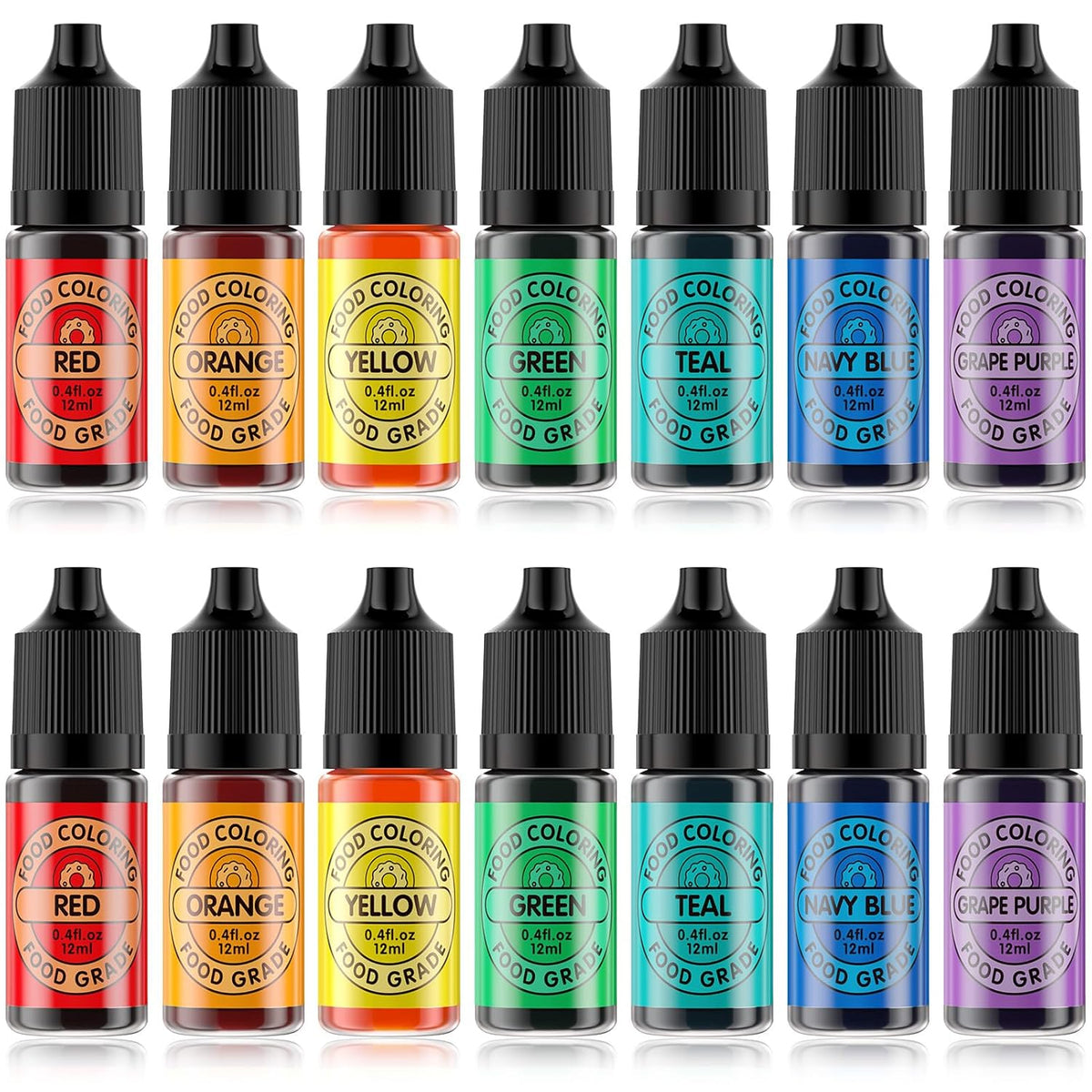 Food Coloring Set for Cake Decorating Rainbow Edible Food Dye for Baking Royal Icing Cookie Supplies Gluten Free 14x12ml Food Grade Liquid Food Color Kit, 0.4 Fl. Oz/Bottles