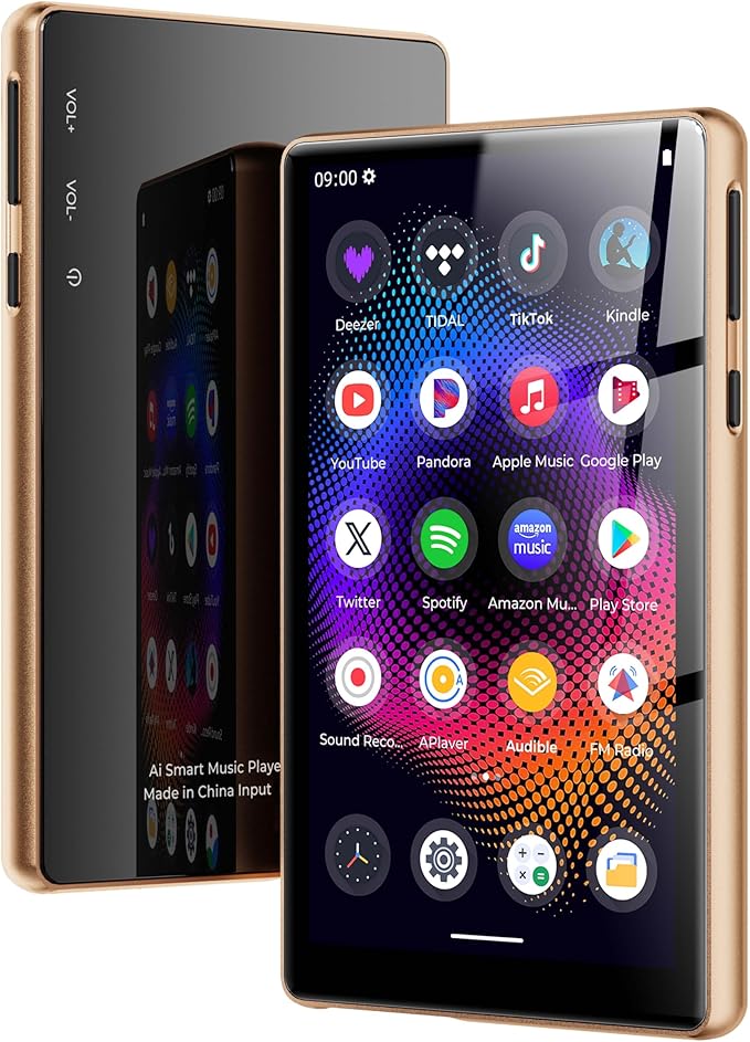 128GB MP3 Player with Bluetooth and WiFi,Music Video Player with Spotify Pandora,Amazon Music, 5" Touch Screen Android MP4 MP3 Player for Kids with Audible, YouTube, Spotify Kids,up to 256GB (Gold)