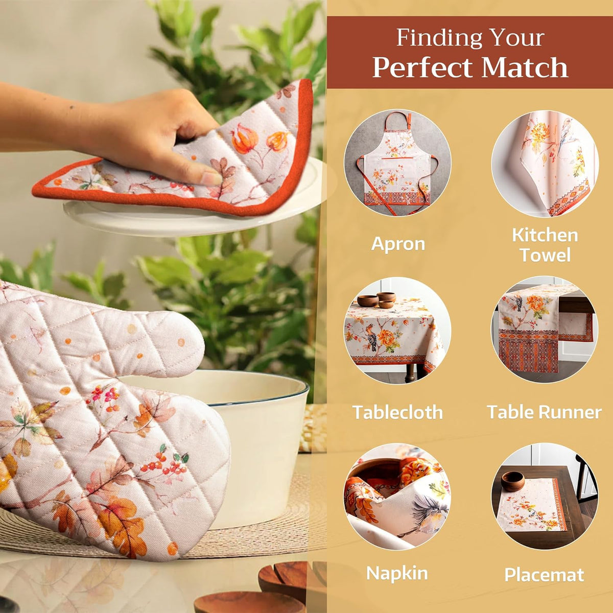 Maison d' Hermine Oven Gloves 100% Cotton Oven Mitt 7" x 13" with Loop Heat Resistant, BBQ, Cooking Gloves, Baking, Grilling, Kitchen, Handling Hot Pans (Pack of 1, Kelim - Prairie)
