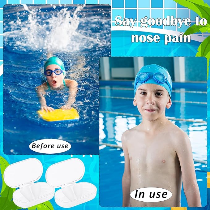 2 Pack Nose Plugs for Swimming for Adults and Kids (Age 7-12), Waterproof Soft Silicone Swimming Protectors Nose Block Nostril Plugs for Swimmers Surfers Water Sports