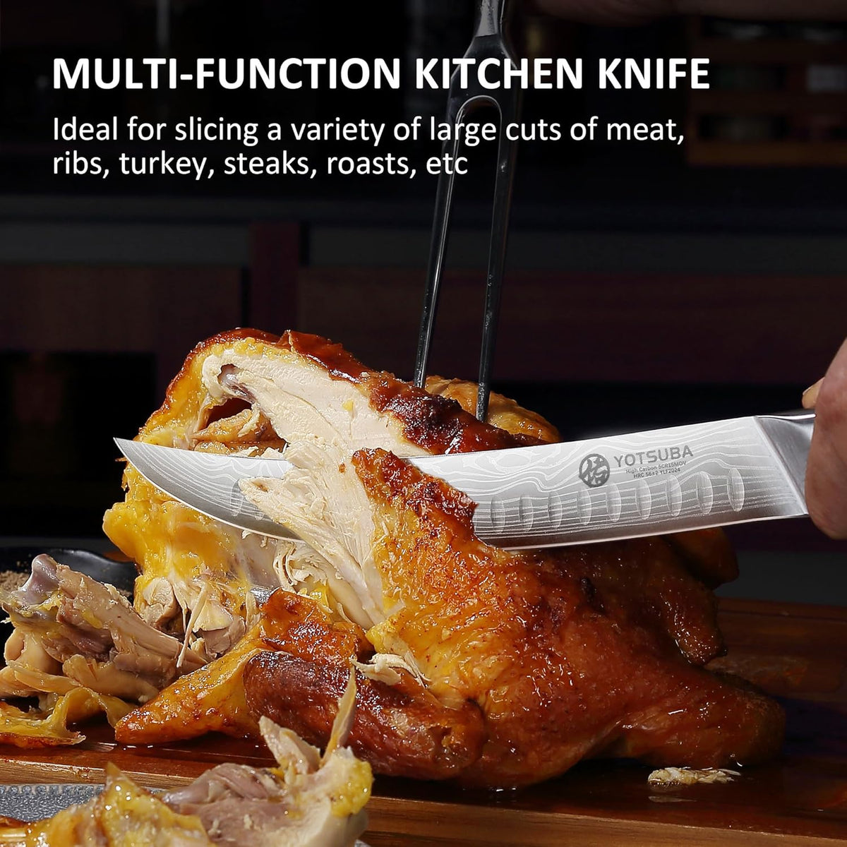 YOTSUBA Butcher Knife, 10 Inch Breaking Knife, Razor Sharp High Carbon Steel Curved Carving Knives for Meat Cutting with Ergonomic Handle, Slicing Brisket Knives for kitchen with Gift Box