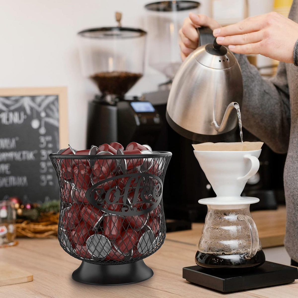Coffee Pod Holder, Large K Cup Organizer, Large Capacity K Cup Storage for Keuring Espresso Capsule Coffee Creamer, Easy to Refill and Organize for Cafe Bar, Coffee Bar Decor