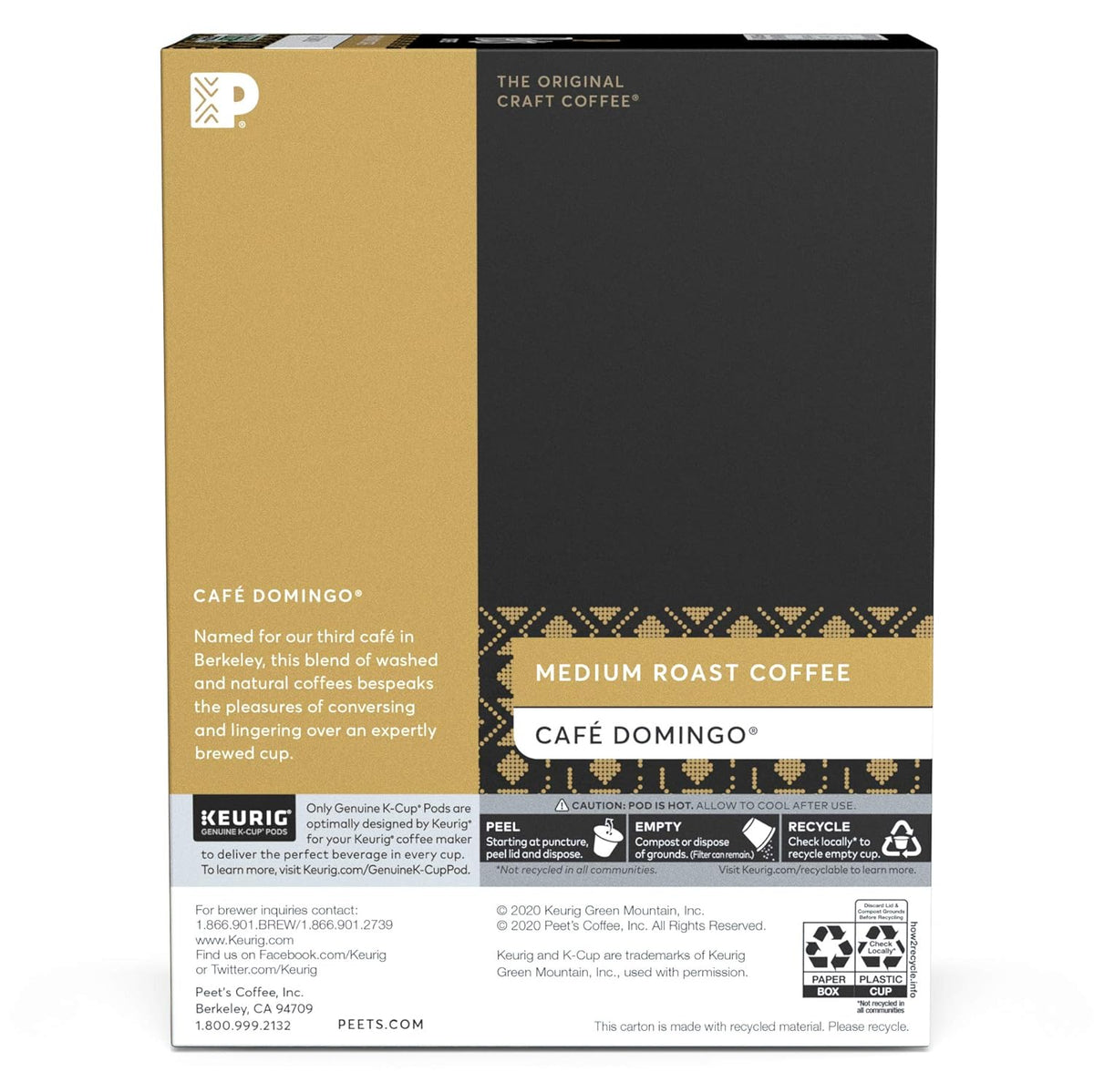 Peet's Coffee Café Domingo, Medium Roast, 22 Count Single Serve K-Cup Coffee Pods for Keurig Coffee Maker (Pack of 2)