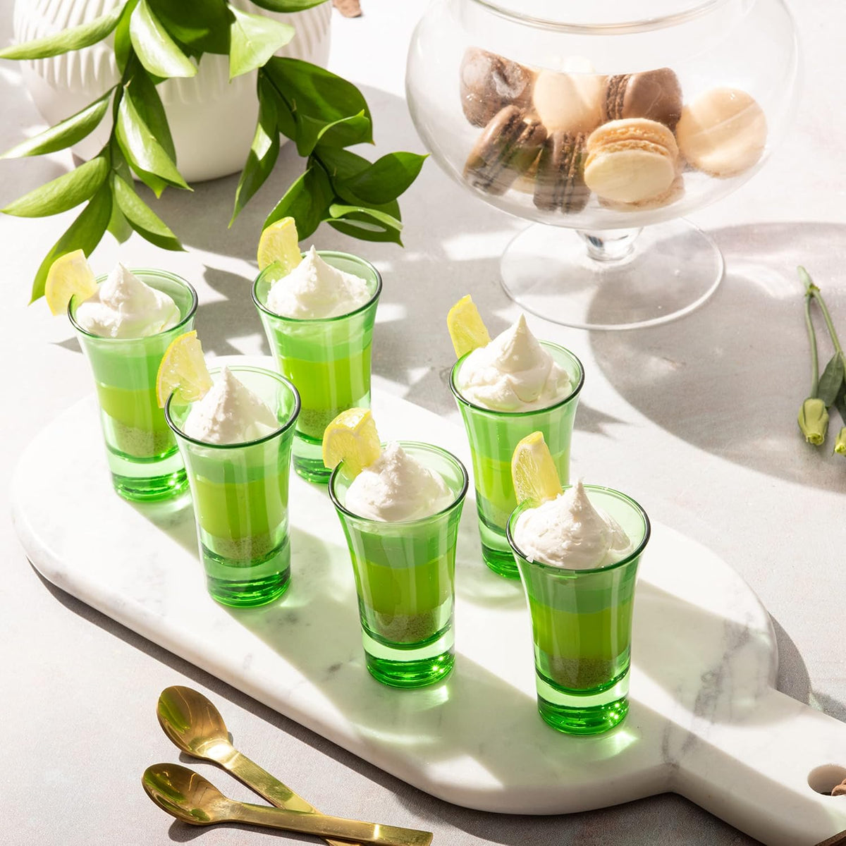 M&N HOME Green 2 Oz Shot Glasses, Set of 6, Heavy Base, Christmas Gift