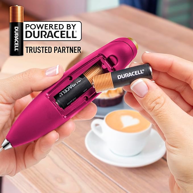 Zulay Powerful Milk Frother (4 Duracell Batteries Included) - Handheld Milk Frother Wand Drink Mixer for Coffee - Powerful Milk Foamer for Cappuccino, Frappe, Matcha & Coffee Creamer - Pink & Gold