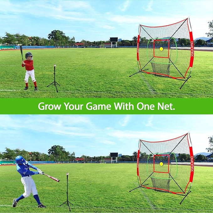 6x6FT Baseball Net, Baseball & Softball Training net with Batting Tee, Strike Zone & Circular Target and Weighted Ball, Portable Design with Compact Storage,Great for Kids