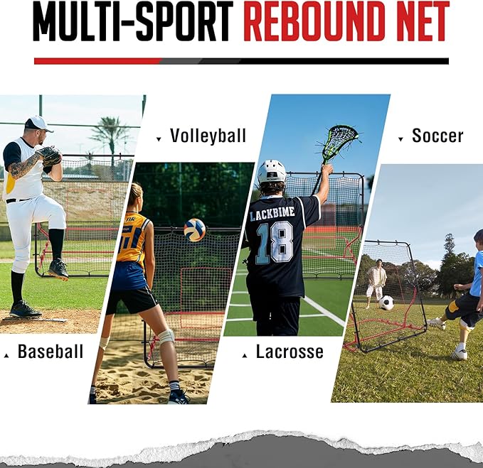 Baseball Rebounder Net, 3/5 Adjustable Angles 4x4.5FT Pitch Back Baseball Softball Volleyball Rebounder with 2 Strike Zones, UV Resistant, Pitchback Trainer for Ground, Line Drive & Fly Balls