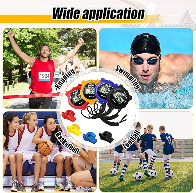 48 Pcs Digital Stopwatch Timer Plastic Whistle Bulk for Sports Coaches Referee Waterproof Watch Timer Whistle with Lanyard Multi Function Electronic Fitness Date Alarm (Multicolor)