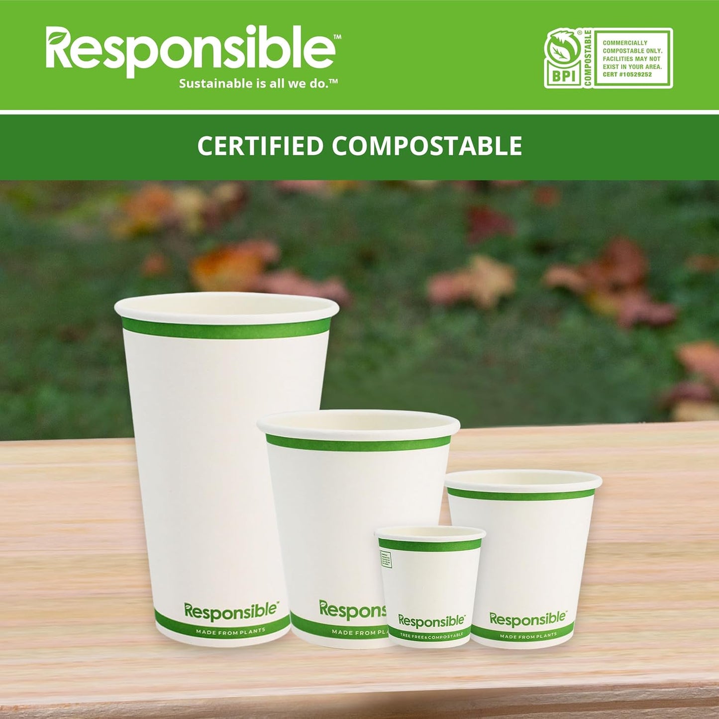 Certified Compostable 4 oz Paper Cups, Cold & Hot Coffee Cups, Disposable Paper Cups, Extra Strength Disposable Cups, Made without PFAS (50 count)