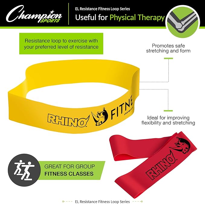 Champion Sports Stretch Loop Bands for Men and Women, Light to Heavy Resistance - Durable Fitness Band for Strength Training, Stretching, Rehabilitation - Premium Home Workout Equipment