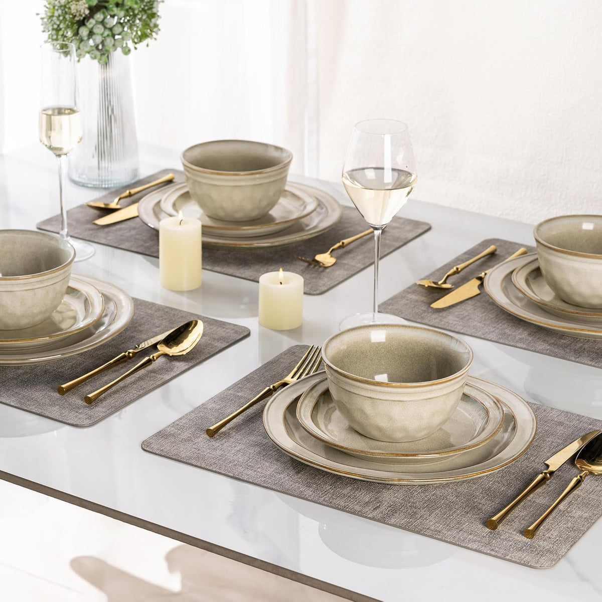 AmorArc Ceramic Dinnerware Sets,Stoneware Handmade Reactive Glaze Plates and Bowls Sets,Chip and Crack Resistant | Dishwasher & Microwave Safe,Dishes Set Service for 4 (12pc)