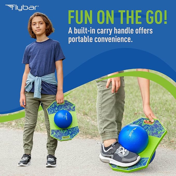 Flybar Pogo Trick Ball for Kids, Bounce Board for Boys and Girls Ages 6+, Up to 160 lbs, Includes Pump, Easy to Carry Handle, Durable Plastic Deck Indoor, Outdoor Toy Pogo Jumper,