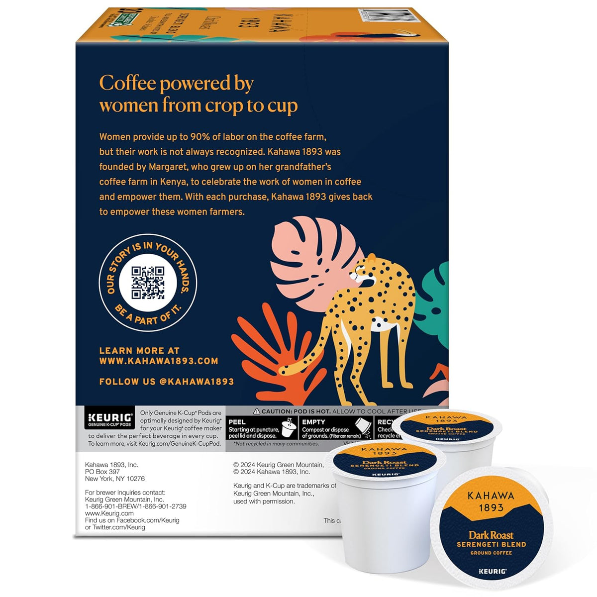 Kahawa 1893 Dark Roast Coffee K-Cup Pods Serengeti Blend (20 Count) - As Seen on Shark Tank, Low Acid, High Antioxidants, Naturally Sweet, Organically Grown, Ethically & Sustainably Sourced