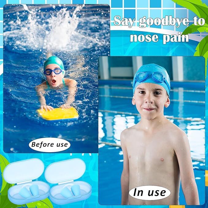 2 Pack Nose Plugs for Swimming for Adults and Kids (Age 7-12), Waterproof Soft Silicone Swimming Protectors Nose Block Nostril Plugs for Swimmers Surfers Water Sports