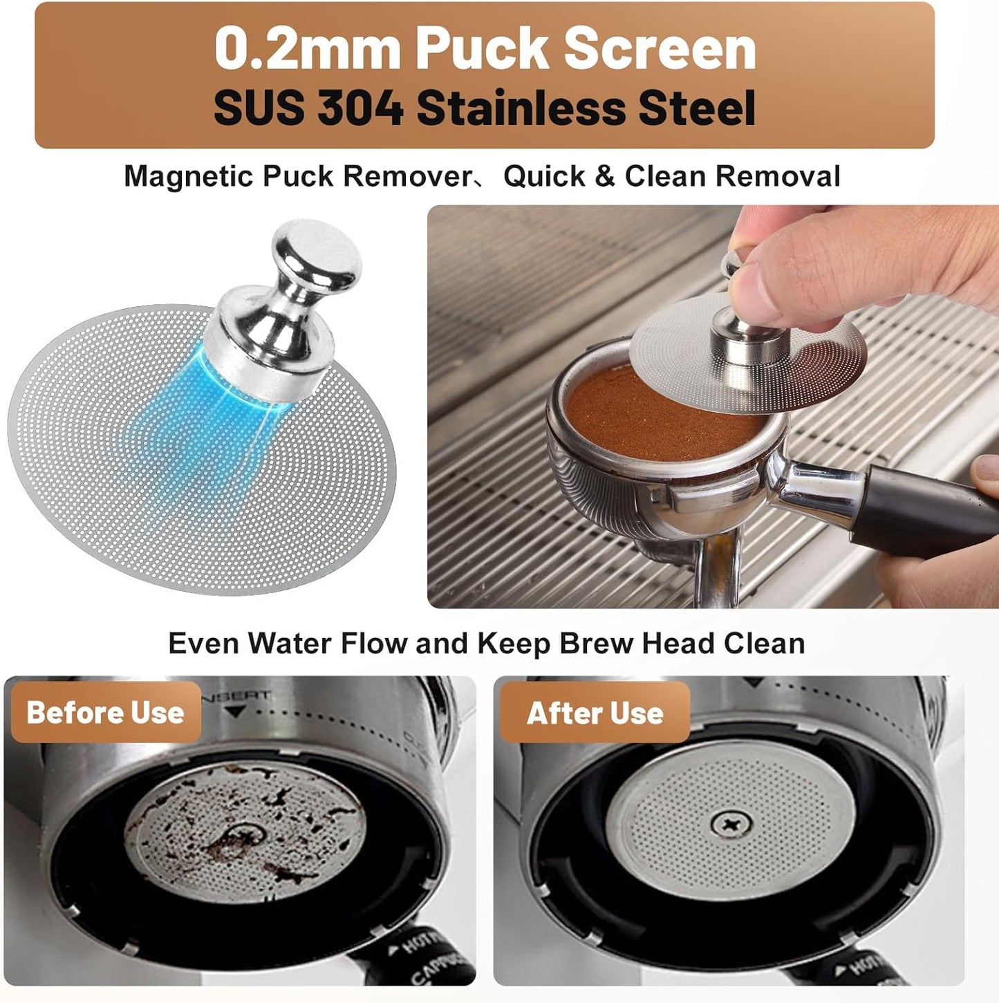 58mm Espresso Accessories Kit – Spring-Loaded Espresso Tamper, WDT Tool, Coffee Distributor, Magnetic Dosing Funnel, Puck Screen with Remover – Premium Stainless Steel & Aluminum Espresso Tools