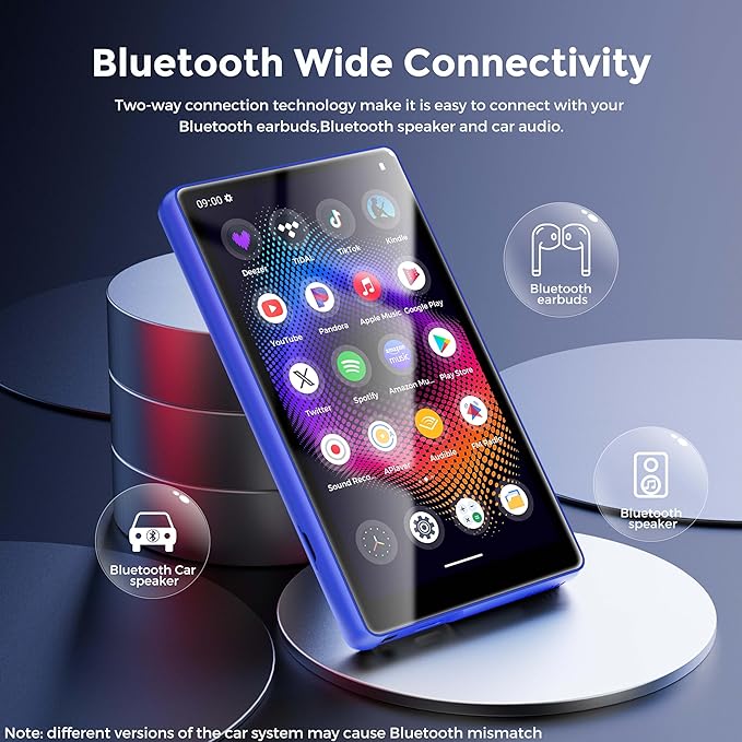 128GB MP3 Player with Bluetooth and WiFi,Music Video Player with Spotify Pandora,Amazon Music, 5" Touch Screen Android MP4 MP3 Player for Kids with Audible, YouTube, Spotify Kids,up to 256GB (Blue)