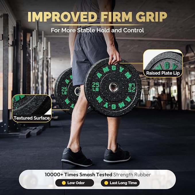 2 Inch Bumper Plates,10-500lbs,Barbell Rubber Olympic Weight Plates Set for Home Gym, Strength Training & Weight Lifting, Multiple Options Colors