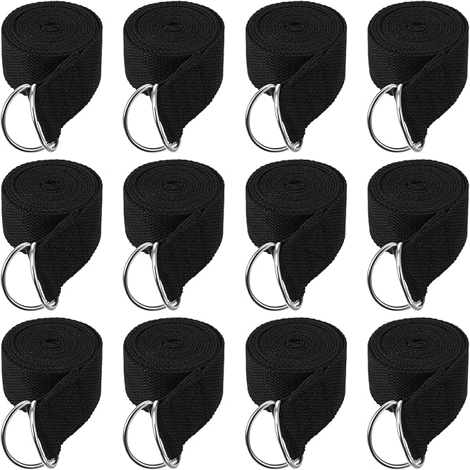 12 Pcs Yoga Strap 6Ft Exercise Stretch Bands for Flexibility with Adjustable Metal D Ring Buckle Loop Stretch Strap Non Elastic Yoga Belt Yoga Exercise Adjustable Straps for Pilates