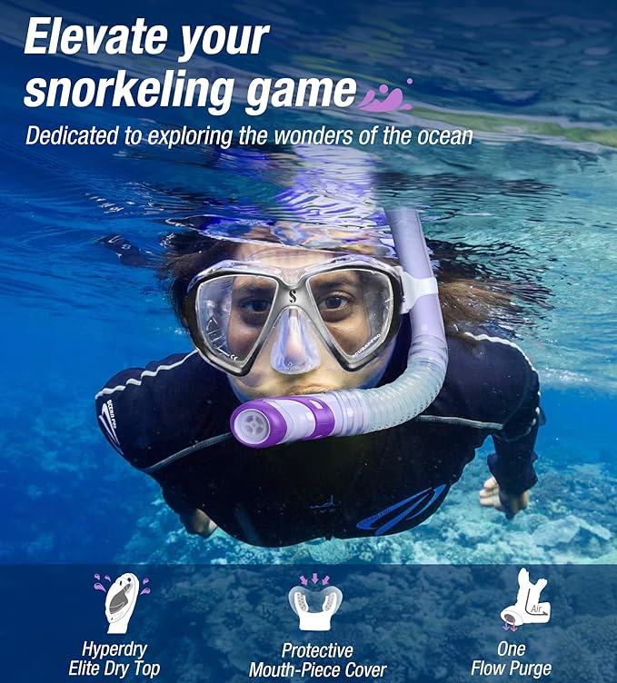 Aegend Dry Snorkel, Dive Mask Easy-Breath Free Diving Snorkel for Snorkeling Scuba Diving Freediving Swimming, with Top Dry Valve and Food-Grade Silicone Mouthpiece