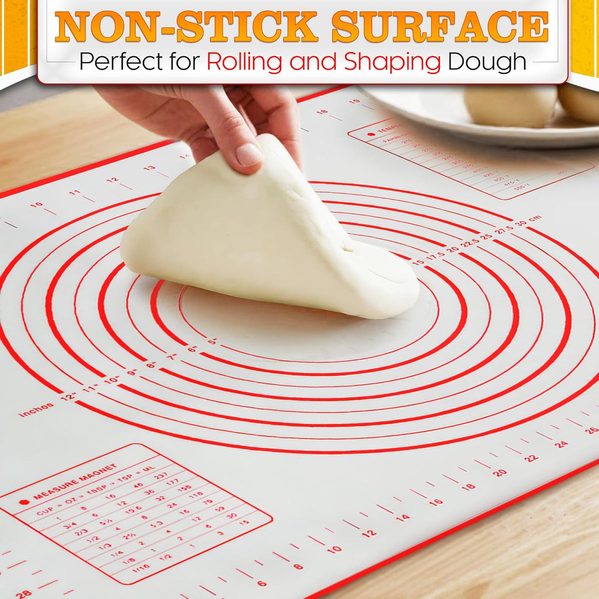 15.7x23.4 Pizza Mats for Rolling Dough - Stain-Proof Large Silicone Baking Mat with Measurements, Non-Stick Baking Rolling Mat - Heat Resistant Kneading Dough Sheet for Bread, Pizza, Pasta & Pie