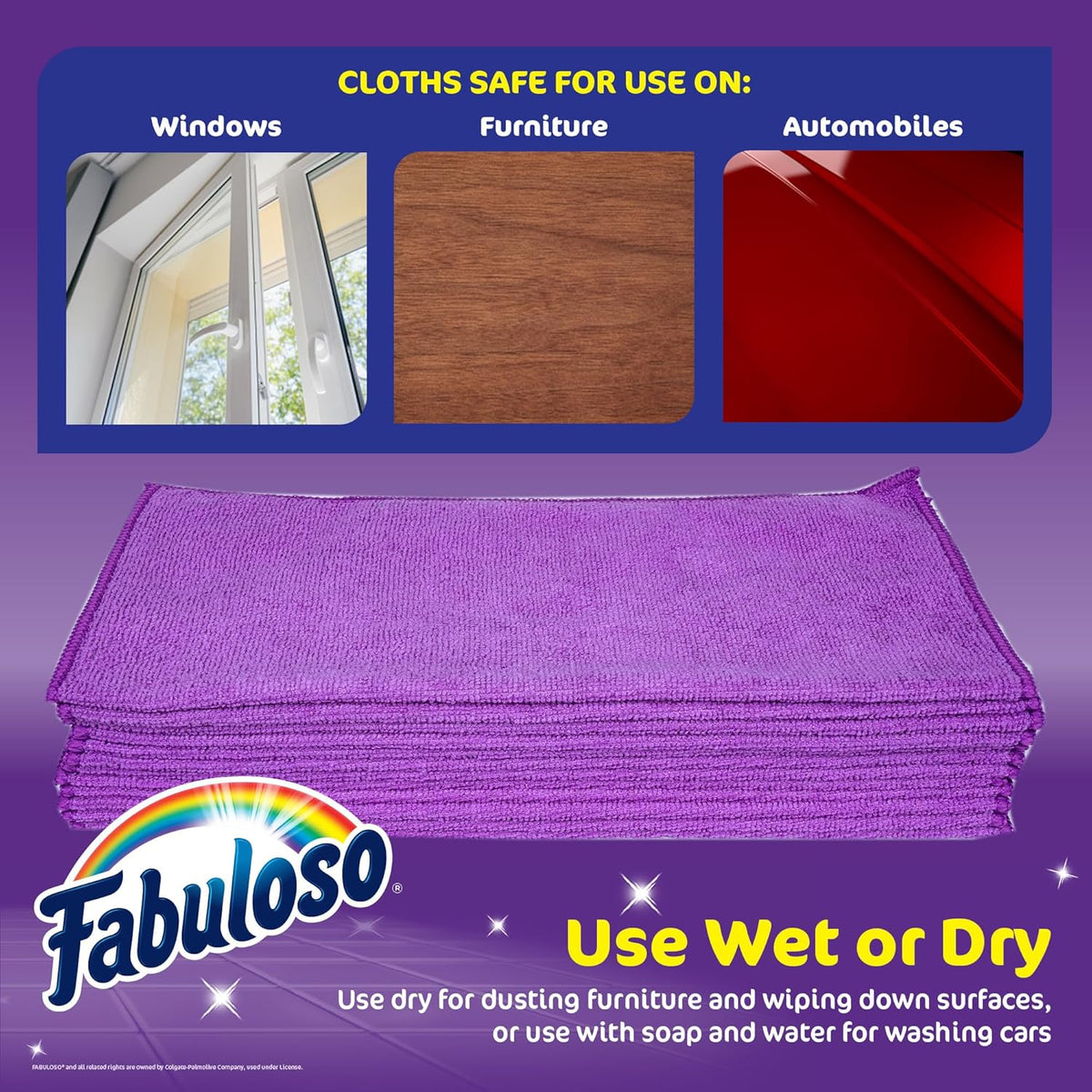 Fabuloso Microfiber Cleaning Cloths, Purple - Lint-Free, Scratch-Free Cleaning Cloths for Surfaces and Wood Furniture - Dustless Cloth for Bold and Bright Cleaning Experience, 12 Count