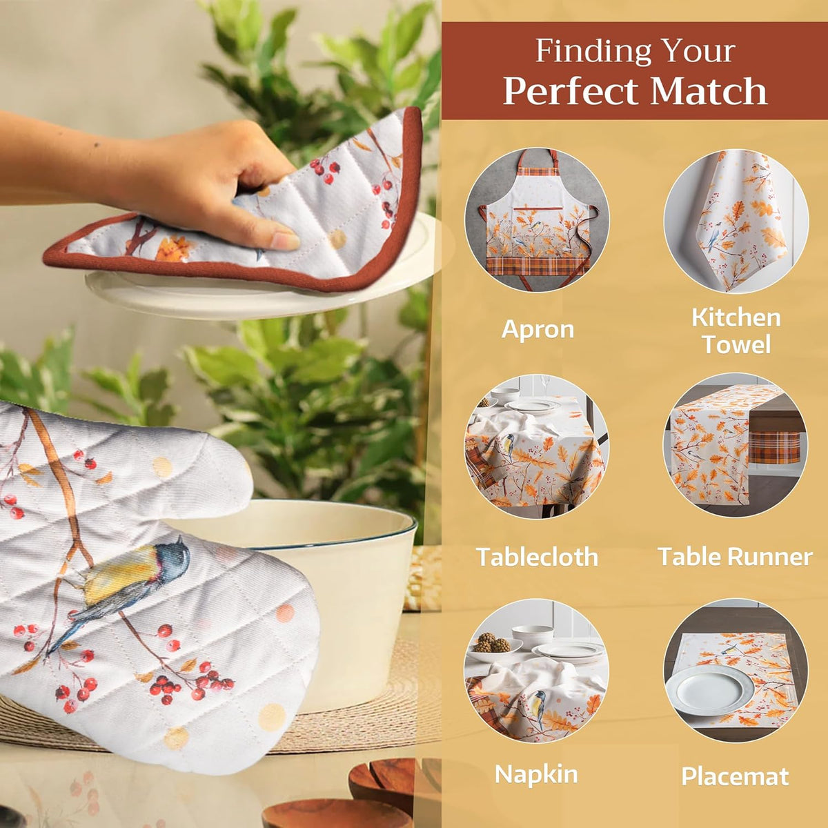 Maison d' Hermine Pot Holders Set 100% Cotton Heat Resistant Potholders 8" x 8" Hot Pads with Loop BBQ, Cooking, Baking, Grilling, Kitchen, Handling Hot Pans (Pack of 2, Oak Leaves)