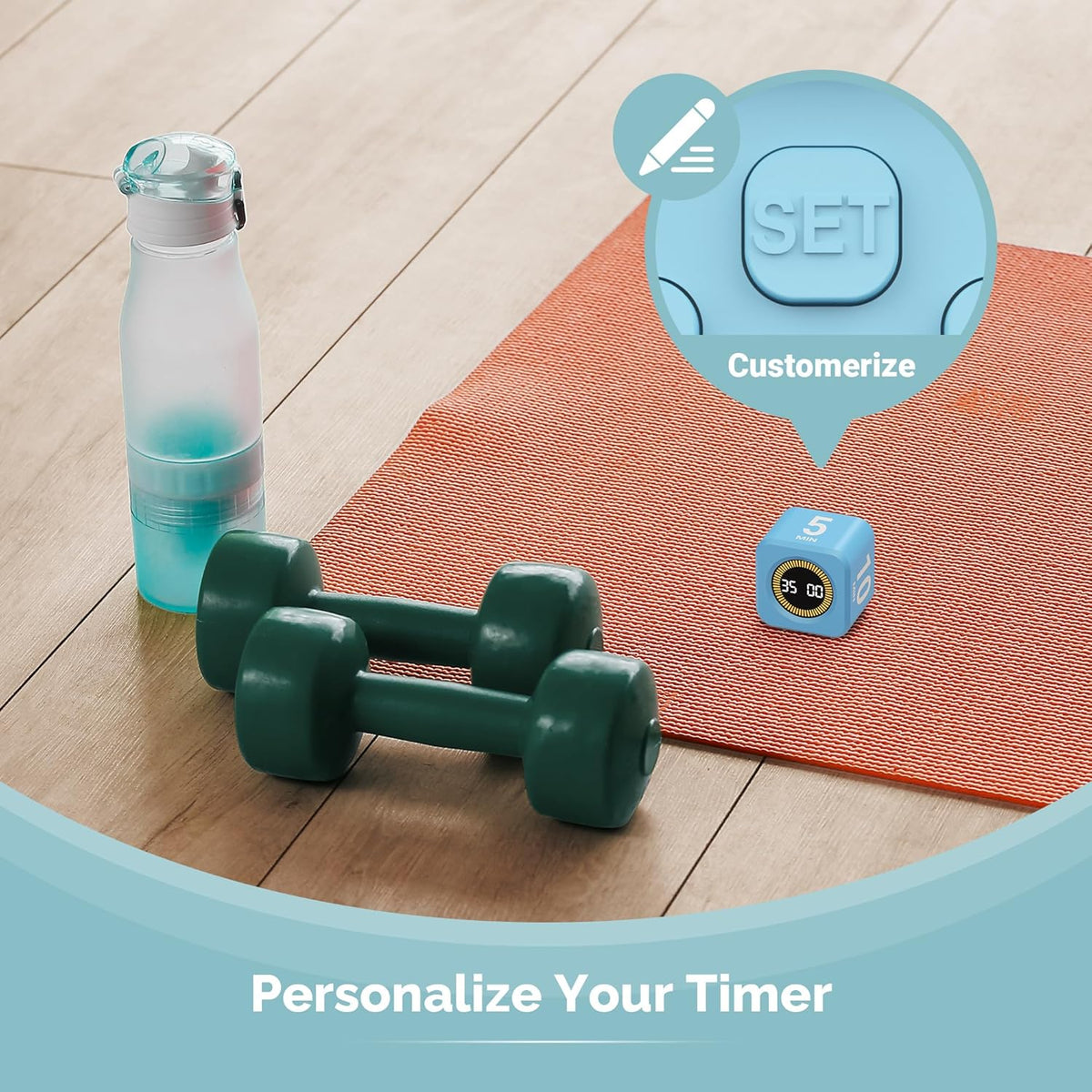 KADAMS Pomodoro Cube Timer Productivity Visual Timer - 5/10/25/50 Min Rotating Countdown (Blue)