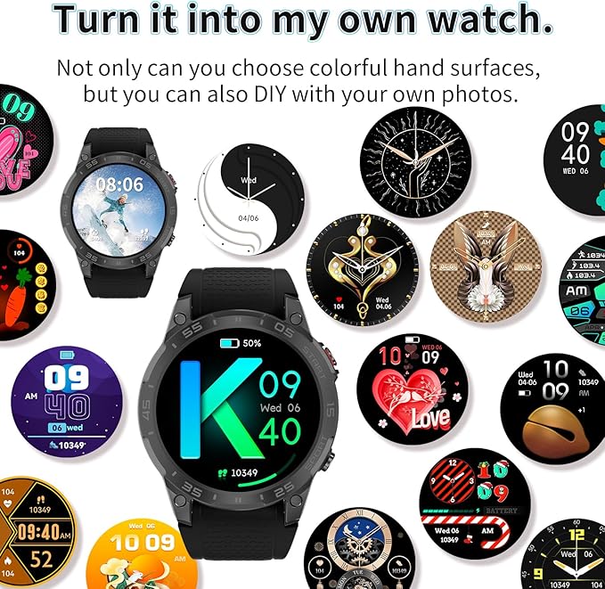 1.85 in Smart Watch for Men with Built-in Alexa, Full-Featured Fitness Tracking, Waterproof, Health Monitoring, Multiple Sports Modes, Compatible with Android and iOS
