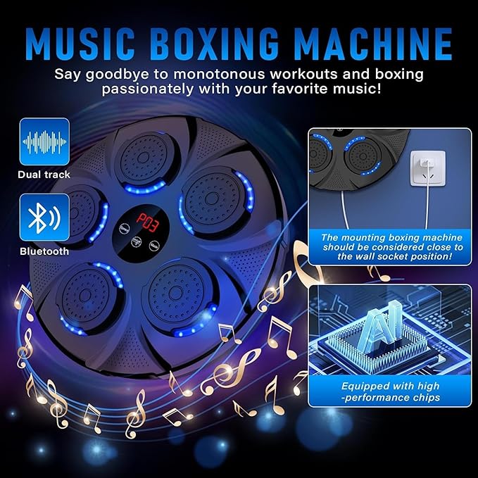 2025 Music Boxing Machine for Adults, 9 Modes & 9 Speeds Sounding Punch Boxing Machine Home Gym Training Equipment, Sound Punching Machine Durable Design, Real Experience Includes Gloves & Towel