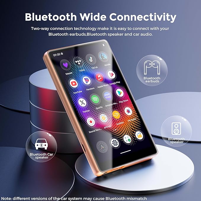 128GB MP3 Player with Bluetooth and WiFi,Music Video Player with Spotify Pandora,Amazon Music, 5" Touch Screen Android MP4 MP3 Player for Kids with Audible, YouTube, Spotify Kids,up to 256GB (Gold)