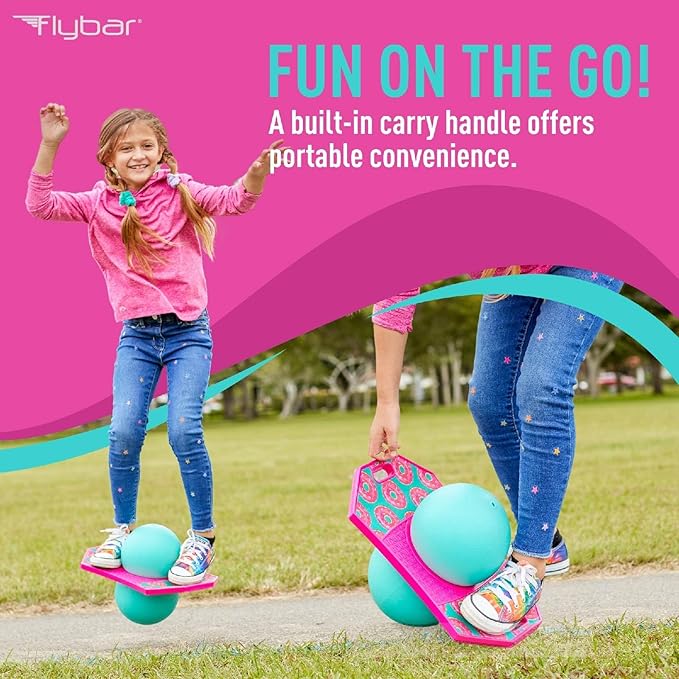 Flybar Pogo Trick Ball for Kids, Bounce Board for Boys and Girls Ages 6+, Up to 160 lbs, Includes Pump, Easy to Carry Handle, Durable Plastic Deck Indoor, Outdoor Toy Pogo Jumper,