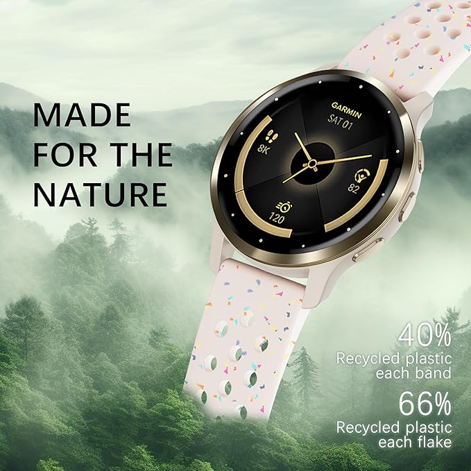 22mm Colorful Sport Silicone Band Compatible With Garmin Vivoactive 4/Venu 3/Venu 2, Recycled Plastic Soft Sport Strap Replacement for Forerunner 265/745/255/255 Music Men Women