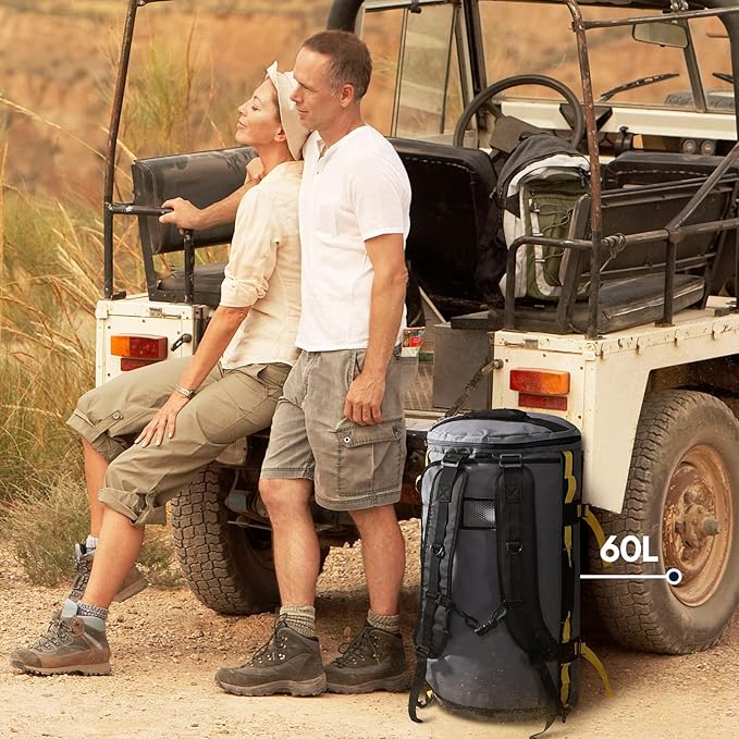 Haimont Large Duffle Bag Backpack for Travel, Men Women Duffel Backpack Bags with Shoes Compartment for Camping, Traveling, Sports, Trip, Water-resistant, 60L Grey