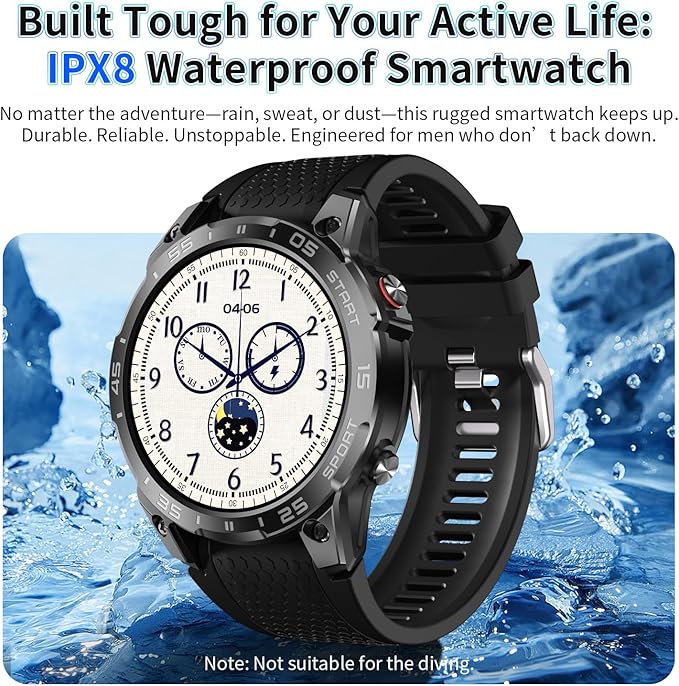 1.85 in Smart Watch for Men with Built-in Alexa, Full-Featured Fitness Tracking, Waterproof, Health Monitoring, Multiple Sports Modes, Compatible with Android and iOS