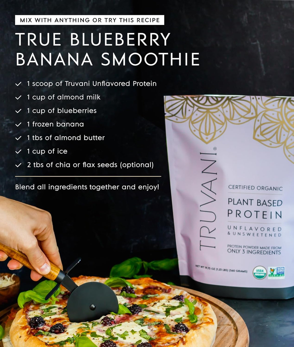Truvani Vegan Pea Protein Powder | Unflavored | 20g Organic Plant Based Protein | 1 Serving | Keto | Gluten & Dairy Free | Low Carb | No Added Sugar