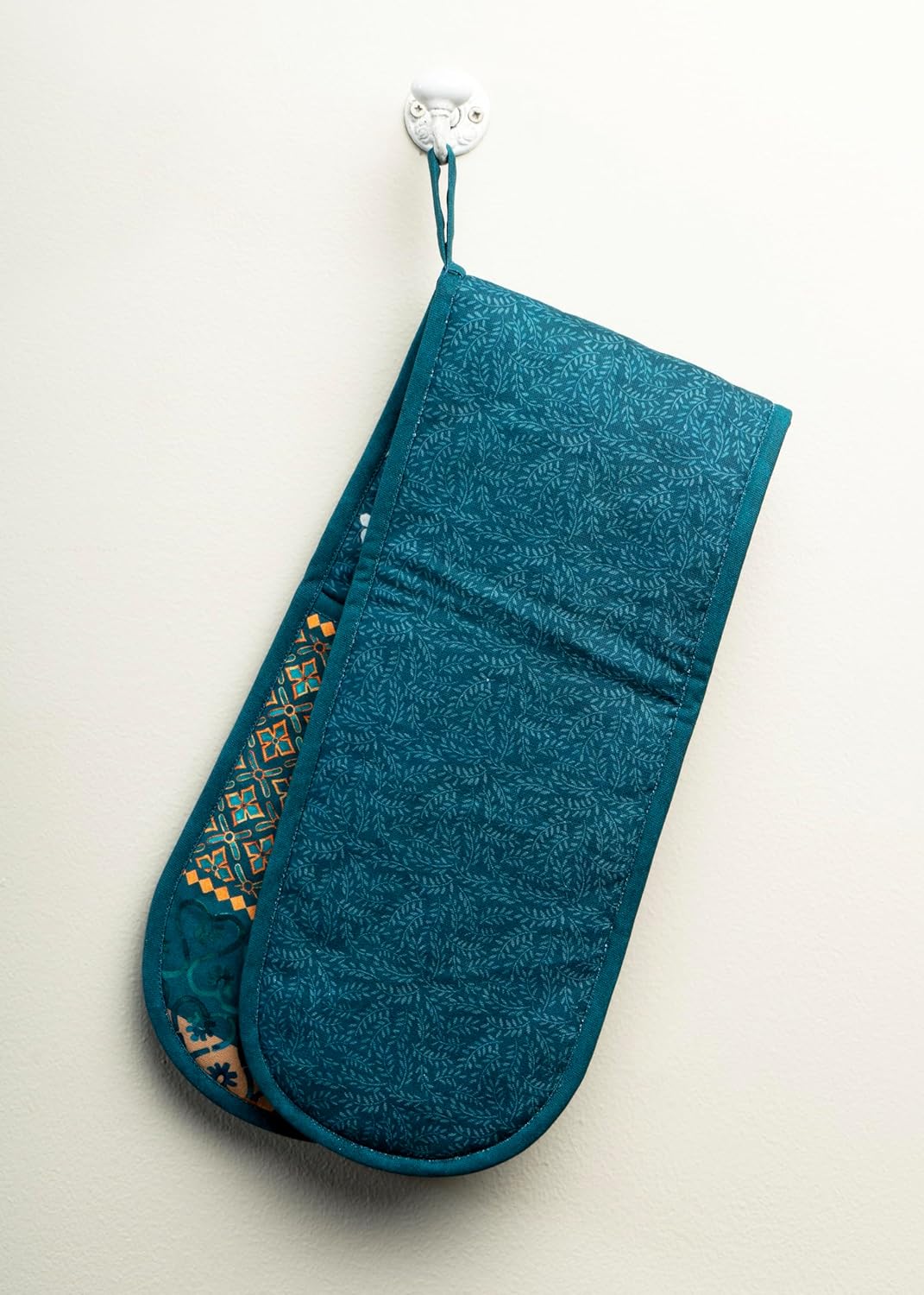 Maison d' Hermine Double Oven Mitts 100% Cotton 7"x35" Double Oven Mitt Heat Resistant BBQ Cooking Gloves with Loop, Baking, Grilling, Home, Kitchen, Handling Hot Pans (Luxury Loft-Dark Teal)