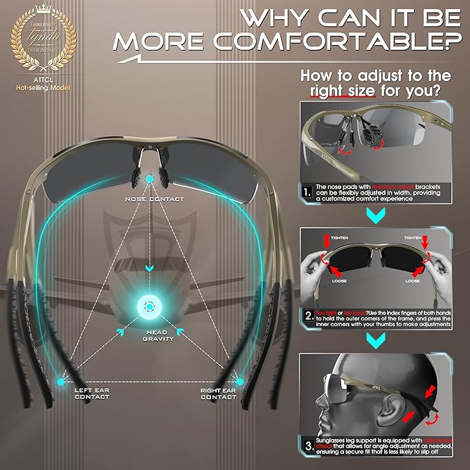 ATTCL Men's Sports Polarized Sunglasses Men for Driving running Fishing Golf - UV Protection Sun glasses Metal Frame