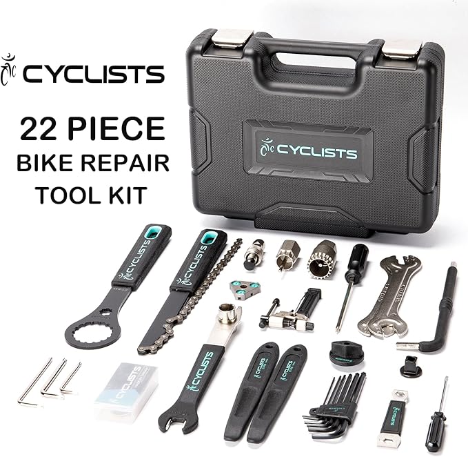 Bike Tool Kit with Storage Case - 22 PCS Bicycle Repair Tool Set Portable Tools Box - Bike Maintenance Tools for Road Bikes and Mountain Bikes